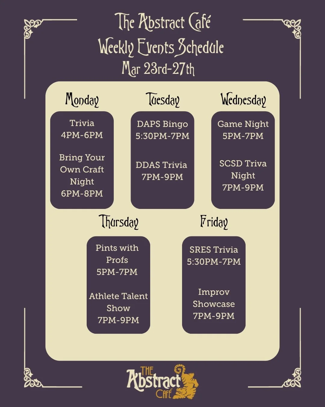 Will you be there? We have an exciting line up of events this week at The Abstract, hope to see you there!