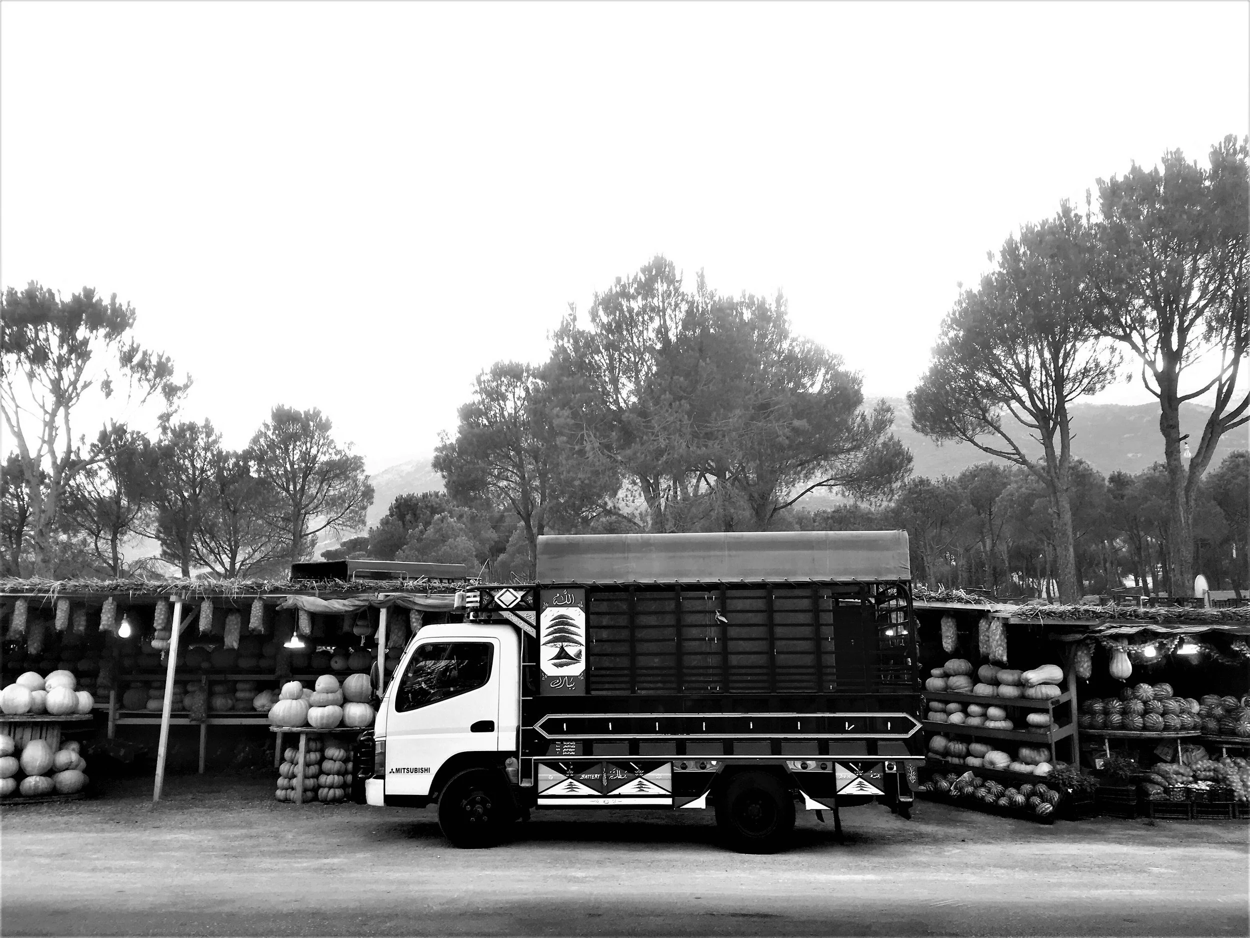 Melonen und Kürbisse am Strassenrand im Bekaa Valley.