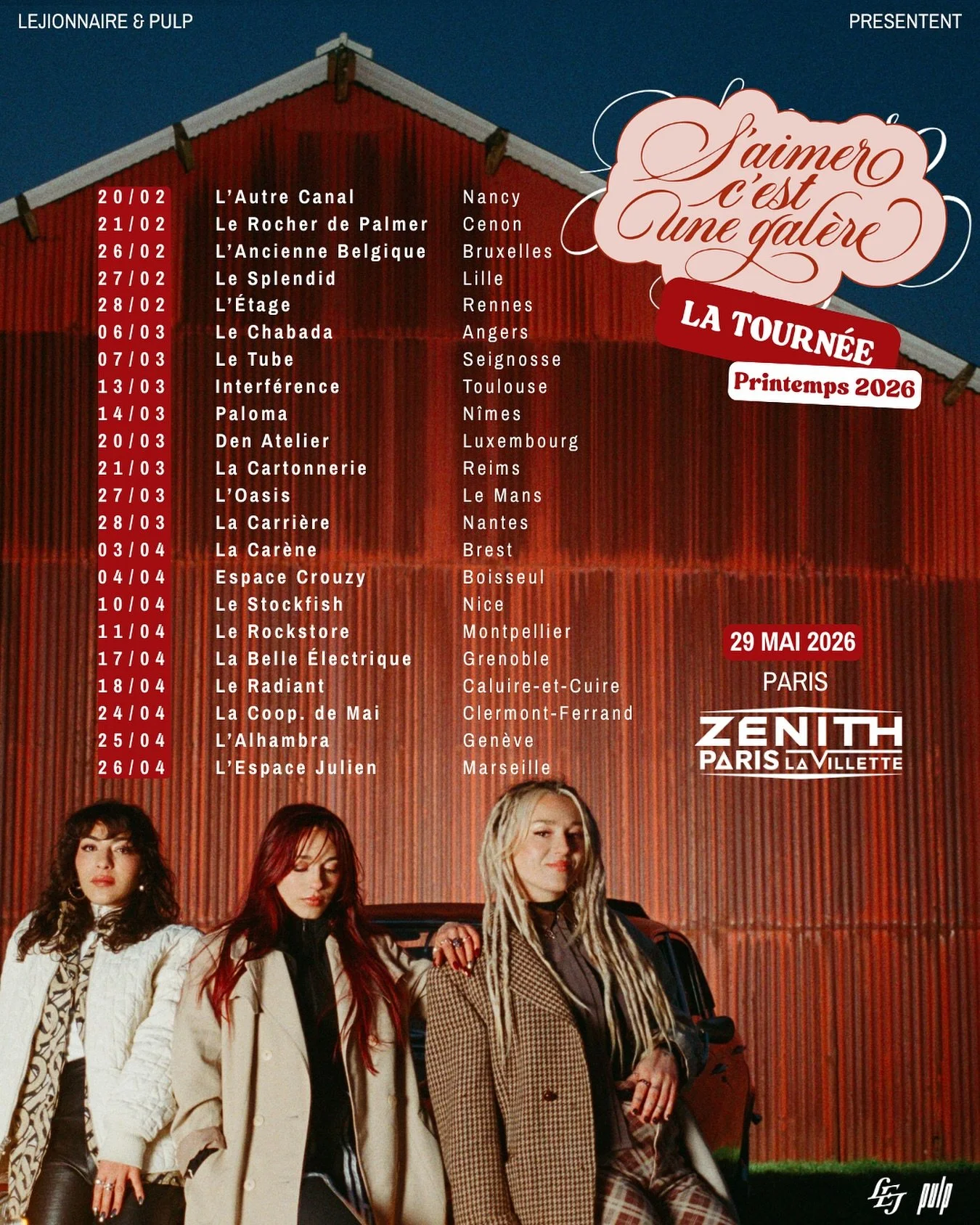 Quelle semaine ! 🥰

Notre album &ldquo;S&rsquo;aimer c&rsquo;est une gal&egrave;re&rdquo; est sorti, le Summer 2025 aussi et on a annonc&eacute; les dates de concert pour le printemps 2026 : 

20.02 - Nancy - @lautrecanalnancy 
21.02 - Cenon - @lero