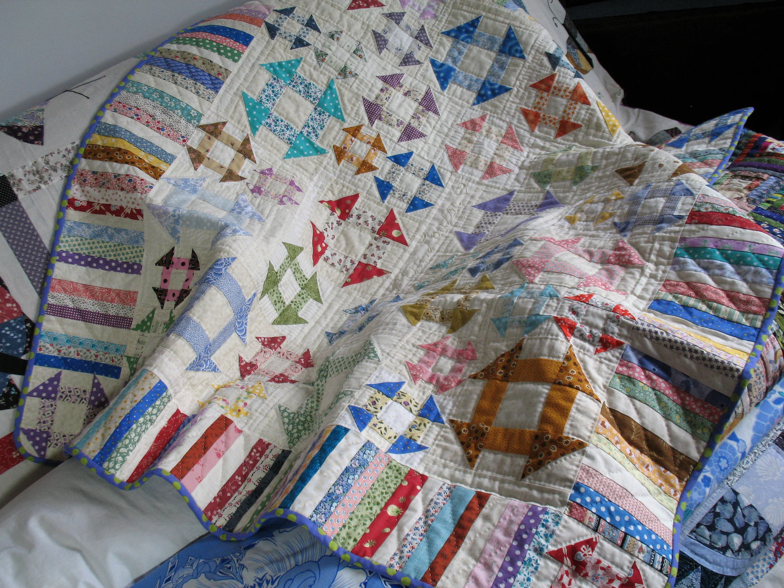 Baby Quilt for Mia (our niece): Machine pieced & hand-quilted.