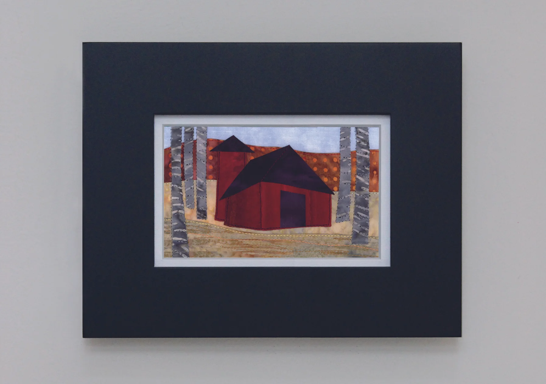 Barn in the Berkshires: Fusible fabric. Machine appliqued & quilted. (7" x 9")