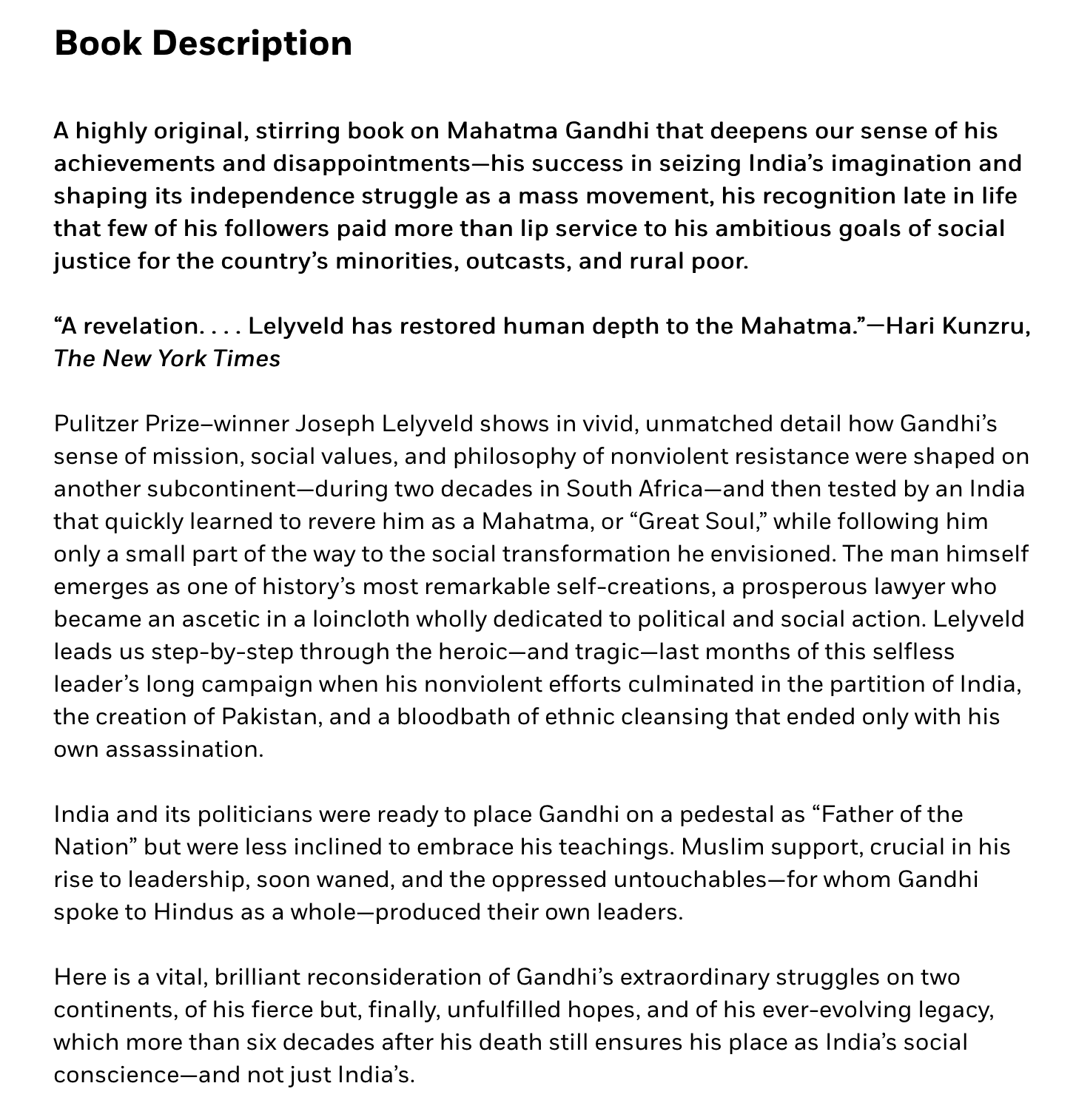 book description Great Soul Mahatma Gandhi and His Struggle with India by Joseph Lelyveld.png