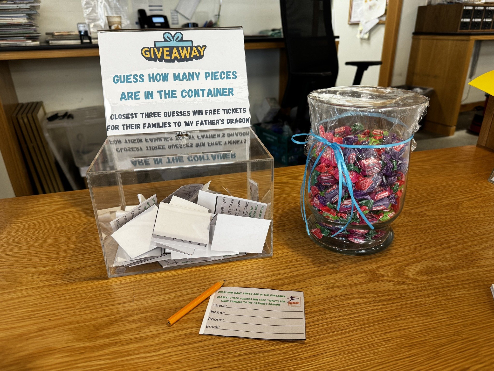 Lots of guesses have been made and there's still time to add yours!

Stop in to the Bangor Public Library and visit the Children's Department front desk to make your best guess at how many pieces of gum are in the jar. The closest three guesses will 