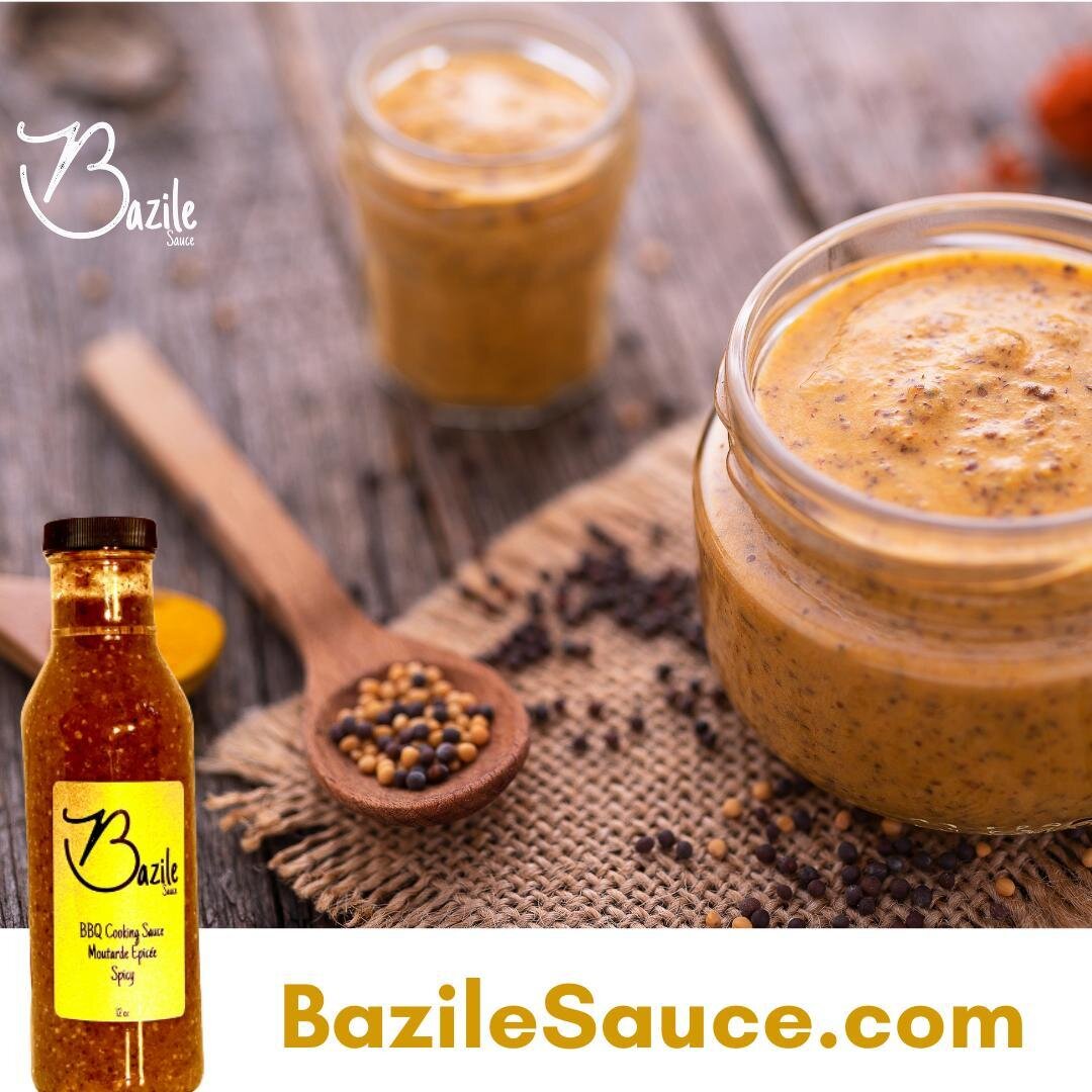 Moutarde &Eacute;pic&eacute;e (spicy mustard):

Creamy dijon mustard, mustard seed, white wine, apple cider vinegar, brown sugar &amp; our signature spicy mix lends to a delicious &amp; potent sauce.  Use alone or replace standard mustard.

#bazilesa