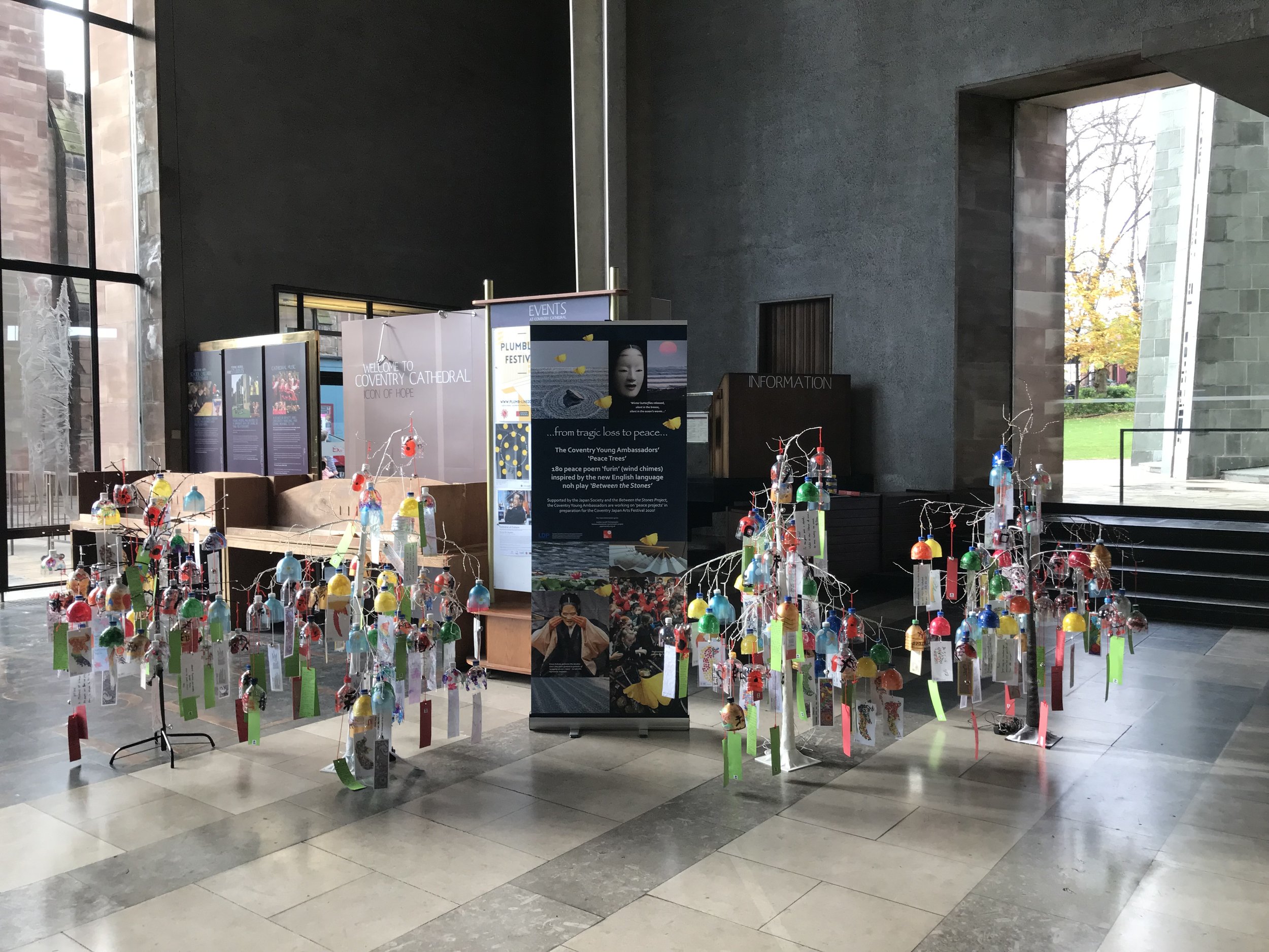 Coventry Young Ambassadors’ 180 Peace Poem Furin (wind chimes) at Coventry Cathedral, 8-16 November 2018