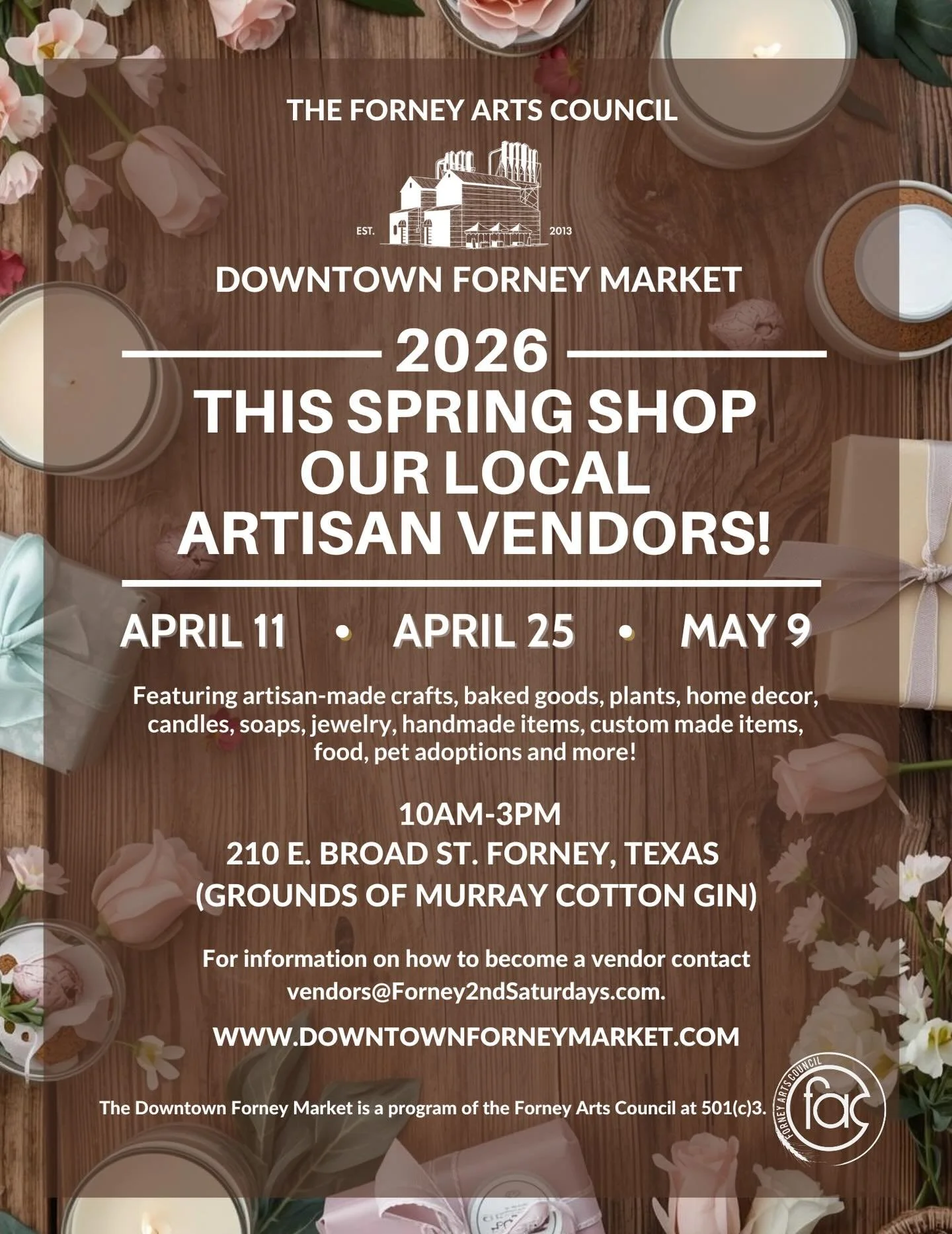 Mark your calendar as the Downtown Forney Market returns for its spring event dates! #forneytx #downtownforney #artisanmarket #artisanmade