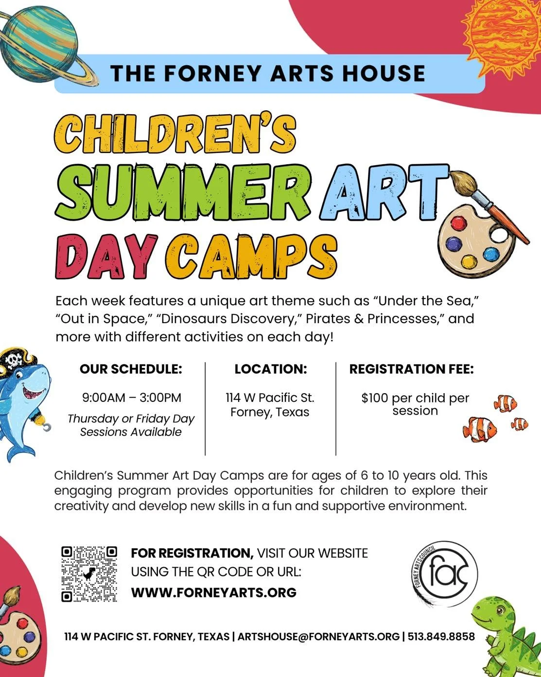 The Children Summer Art Day Camps are designed for children who are between the ages of 6 and 10. This engaging program provides opportunities for kids to explore their creativity and develop new skills in a fun and supportive environment. Use the QR