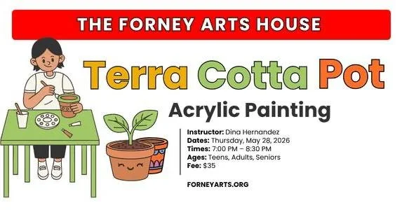 Design &amp; create an artistic planter for yourself or as a gift. Sign up before Tuesday night (5/26) @ 11pm.  While you're signing up, check out all the other classes coming up this week and next! #ForneyArts #creativeclasses #theforneyartshouse