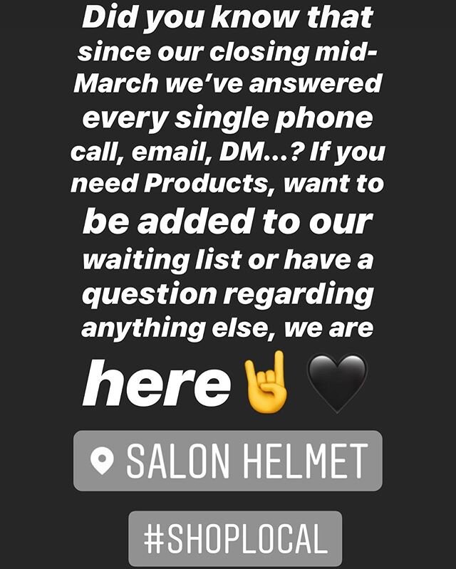 Need anything? We are here for you🤘🖤 En manque? Nous sommes ici pour vous⚡️#salonhelmet #avenuemontroyal #plateaumontroyal #mileend #montreal #mtl #supportlocal #weareinthistogether #support #smallbusiness #stayhome #staysafe