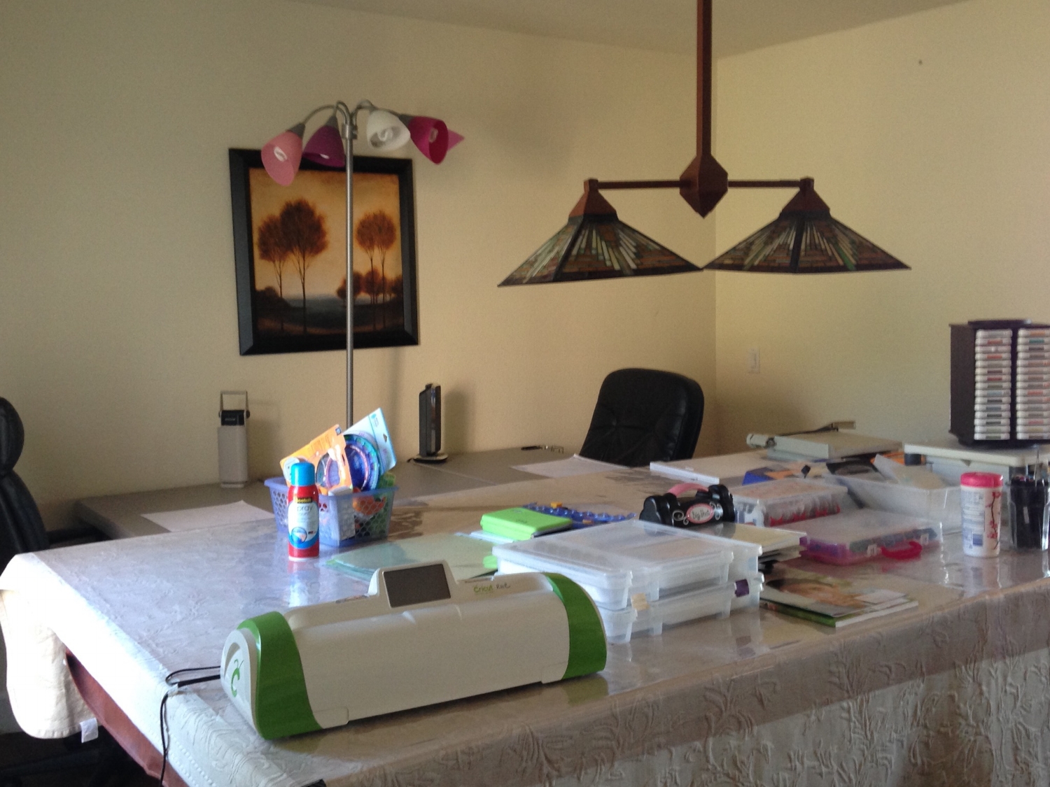 Crafting supply table. Many more tools are available in the office.