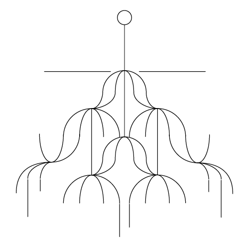 Geometric drawing of an outline square with sections divided by vertical, horizontal, and diagonal lines.