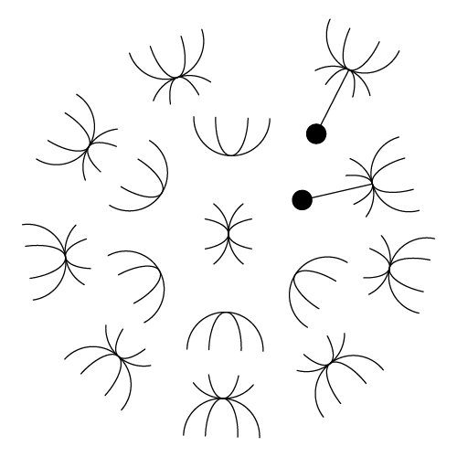 Geometric drawing of an outline square with sections divided by vertical, horizontal, and circle lines.