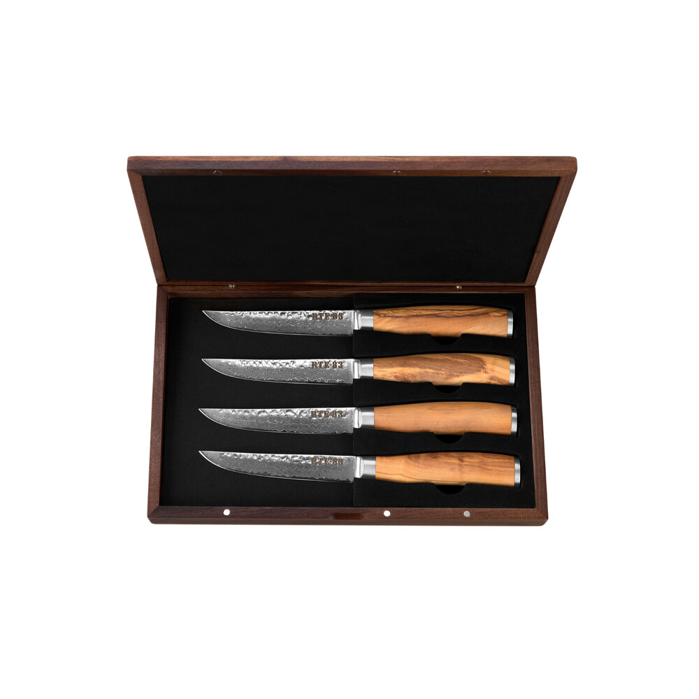 4 Pieces Japanese Steak Knife Set With Olive Wood Handle 