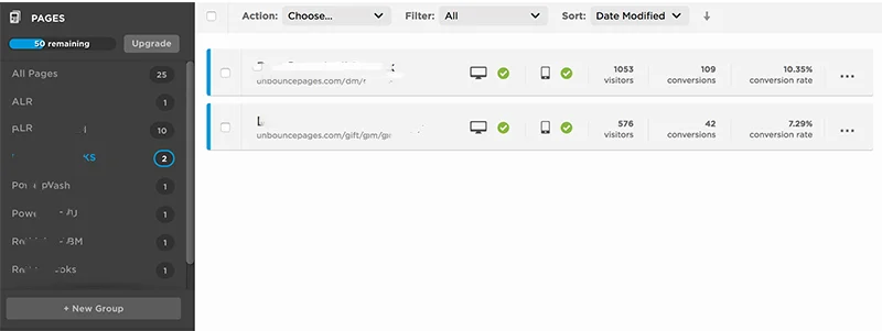 One set of landing pages via Unbounce