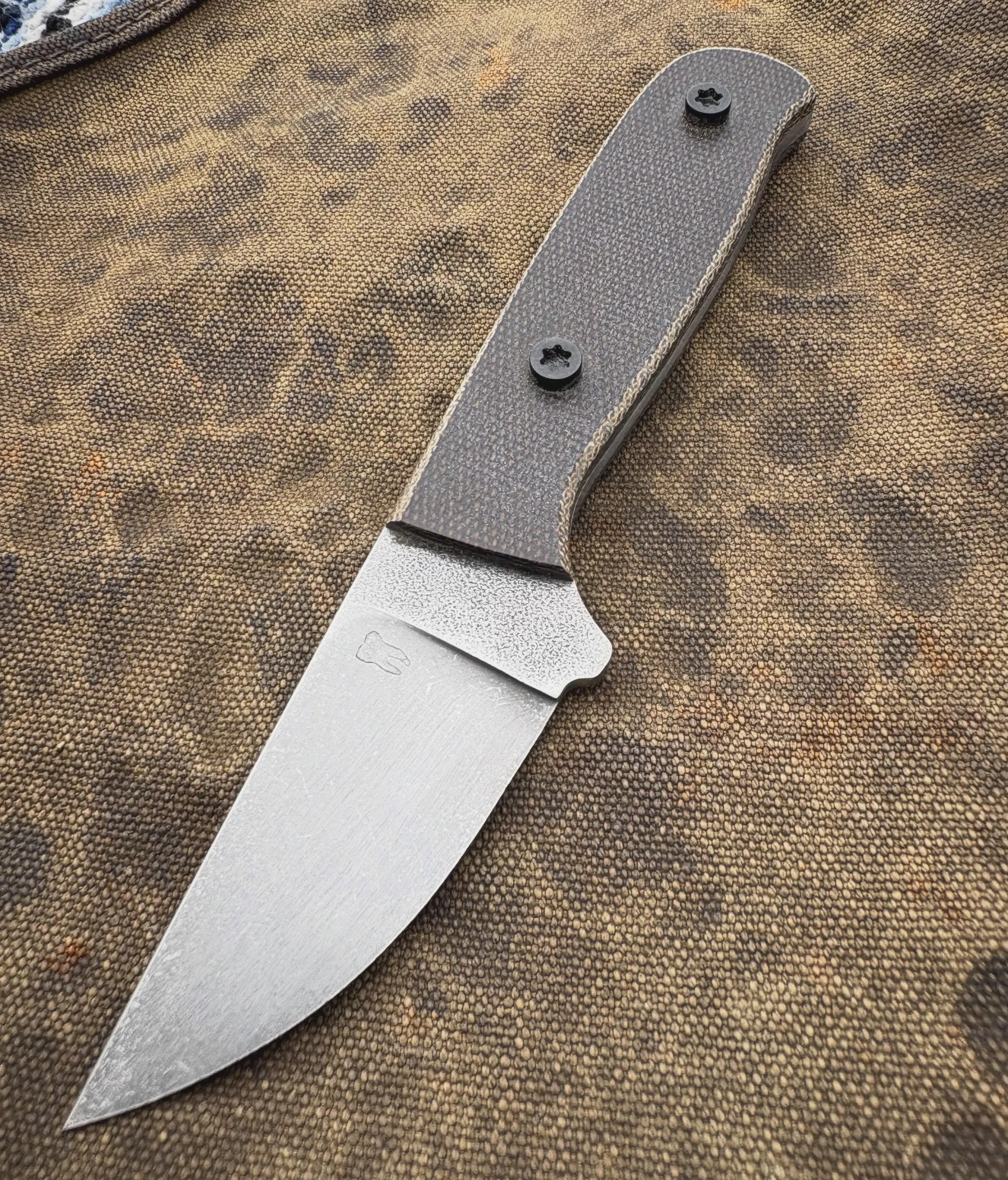 Chore knife with OD canvas Micarta and Black Gulso bolts. Trying to figure out something fun for the leather, what&rsquo;s your favorite style?