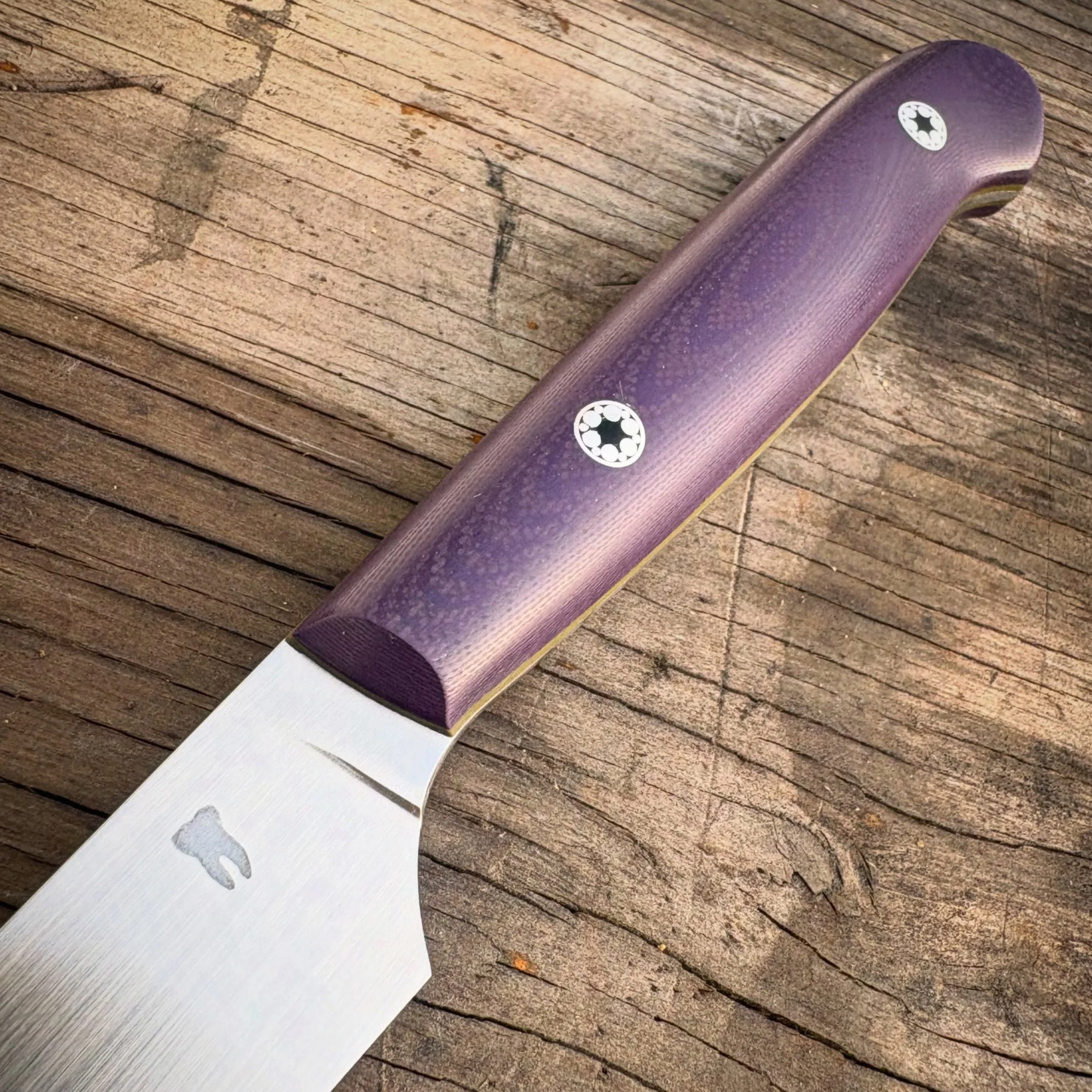 I love making knives, and devoting myself to the time I feel each project deserves to be the best I can make it.

Purple G10 paring knife available on the website!