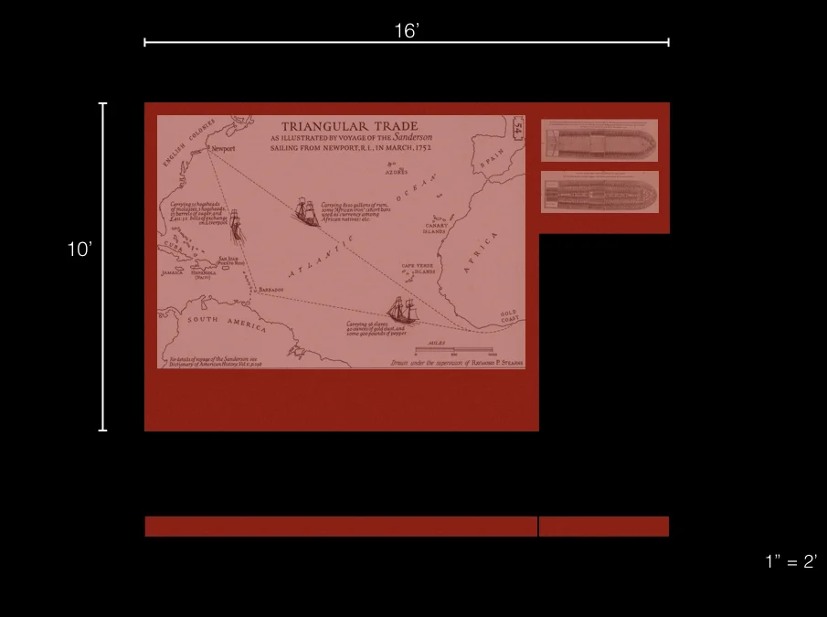 Steve Locke, Artist's rendering of Auction Block Memorial at Faneuil Hall: A Site Dedicated to Those Enslaved Africans and African-Americans Whose Kidnapping and Sale Here Took Place and Whose Labor and Trafficking Through the Triangular Trade Financed the Building of Faneuil Hall, bronze with heating elements, 10 x 16 feet.