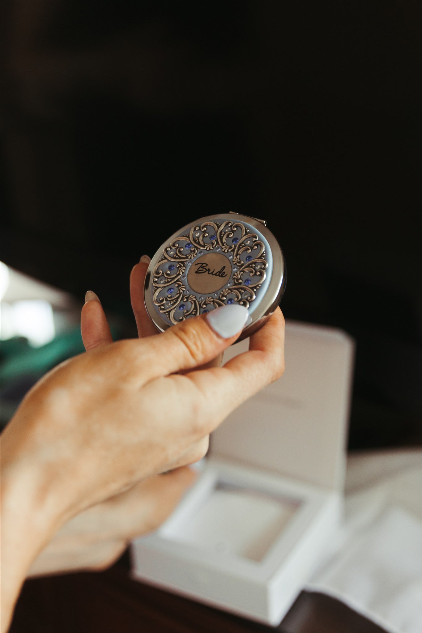 Personalized Compact Mirror - Crystal Filigree