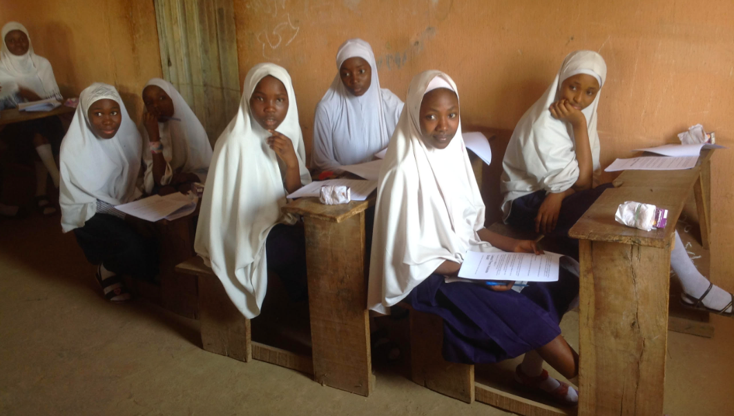 School girls in Maiduguri, Nigeria, with the iDOUBT Critical Thinking workbook