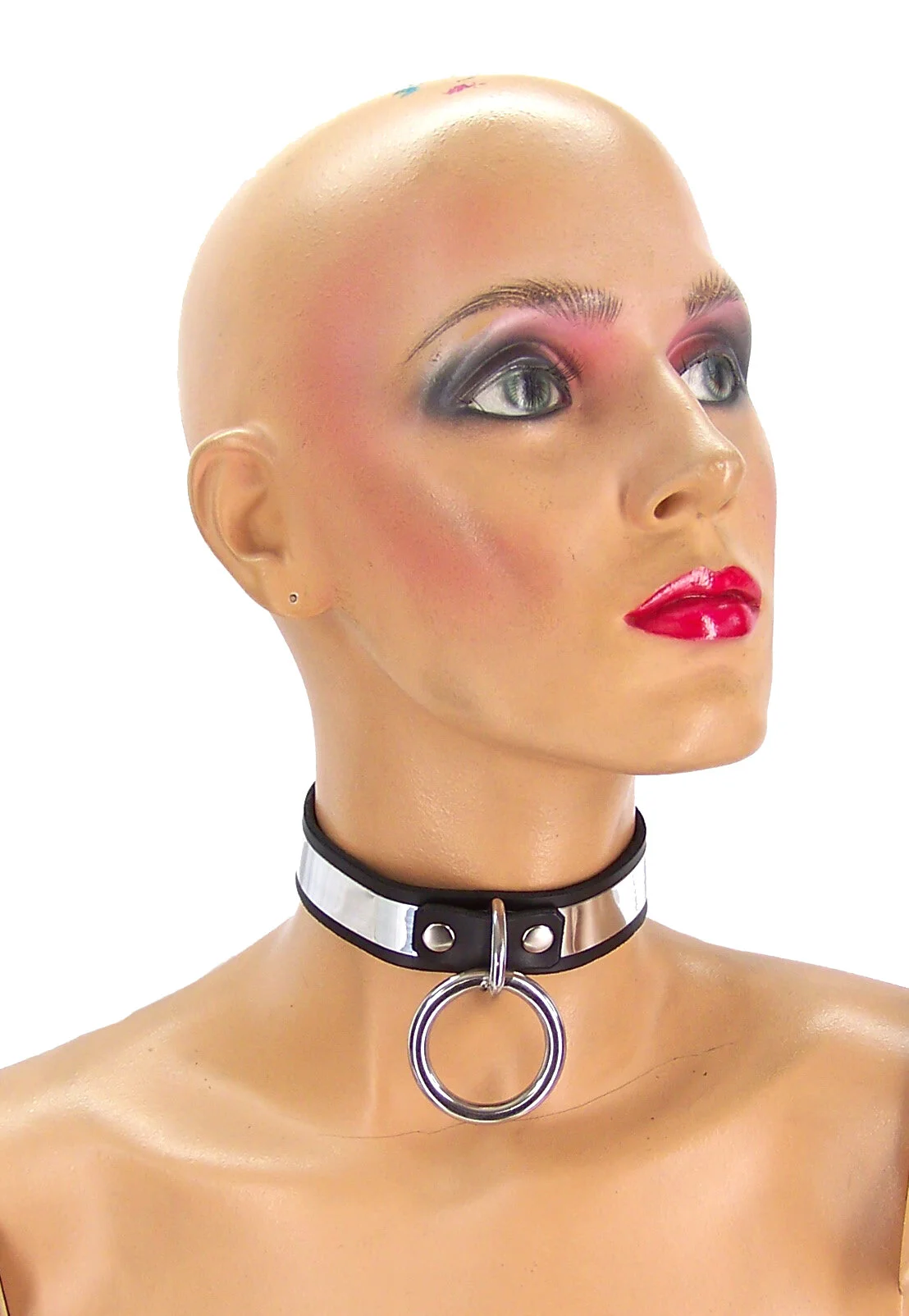 Axovus Leather Metal Band Single Ring Bondage Collar