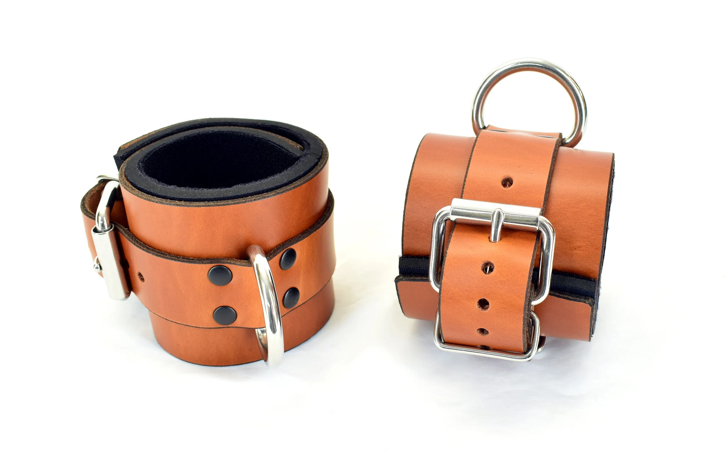Axovus Lined Brown Leather Ankle Bondage Cuffs