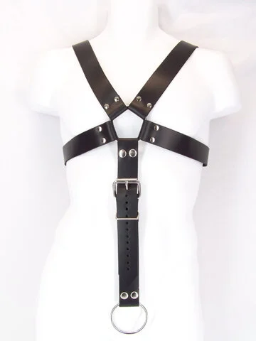 Axovus Leather Bondage X-Harness with Cock Ring Attachment 