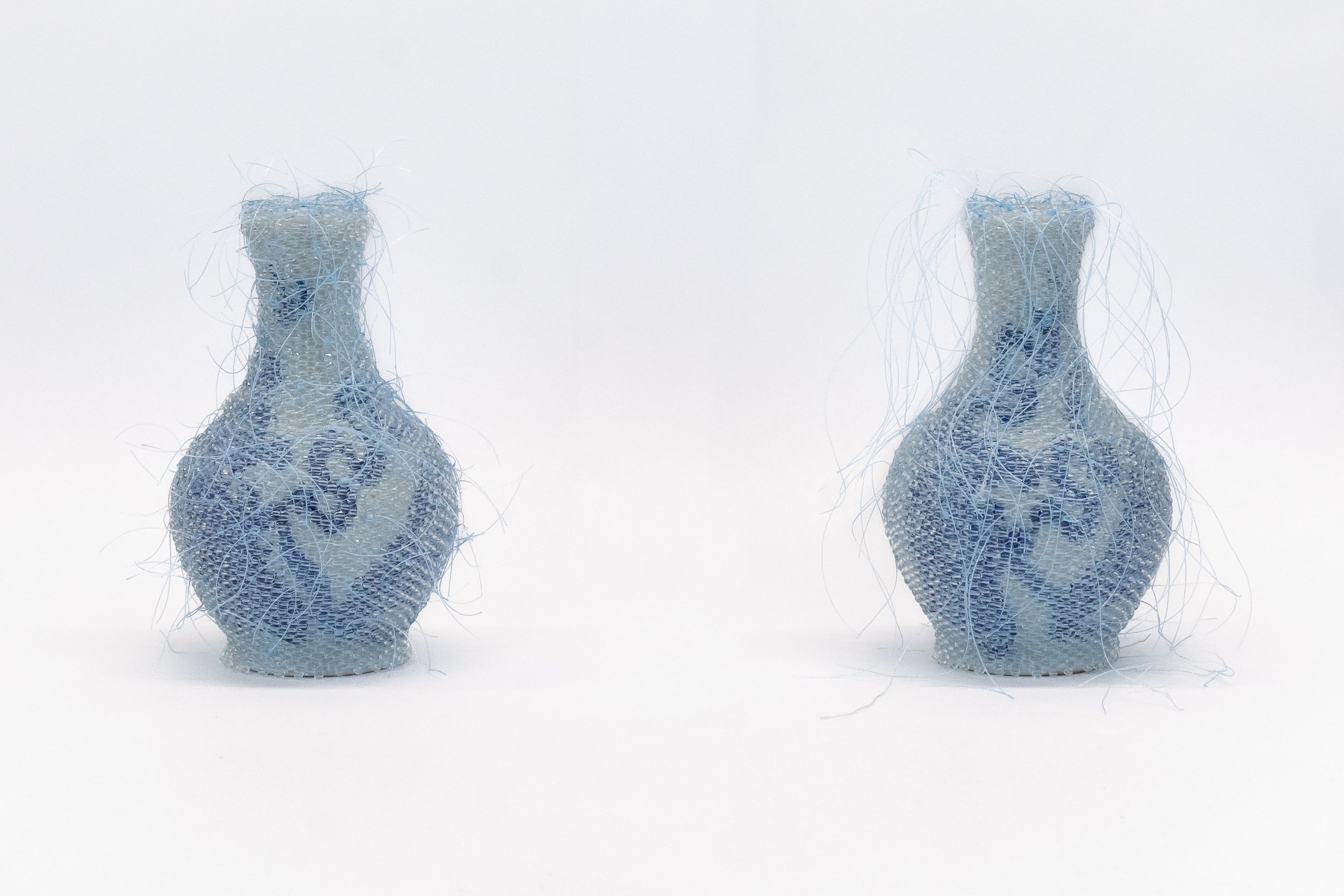 Vintage Small Vase Ceramic Miniature Blue & White Chinese Hand Painted 121924 (Sisters)