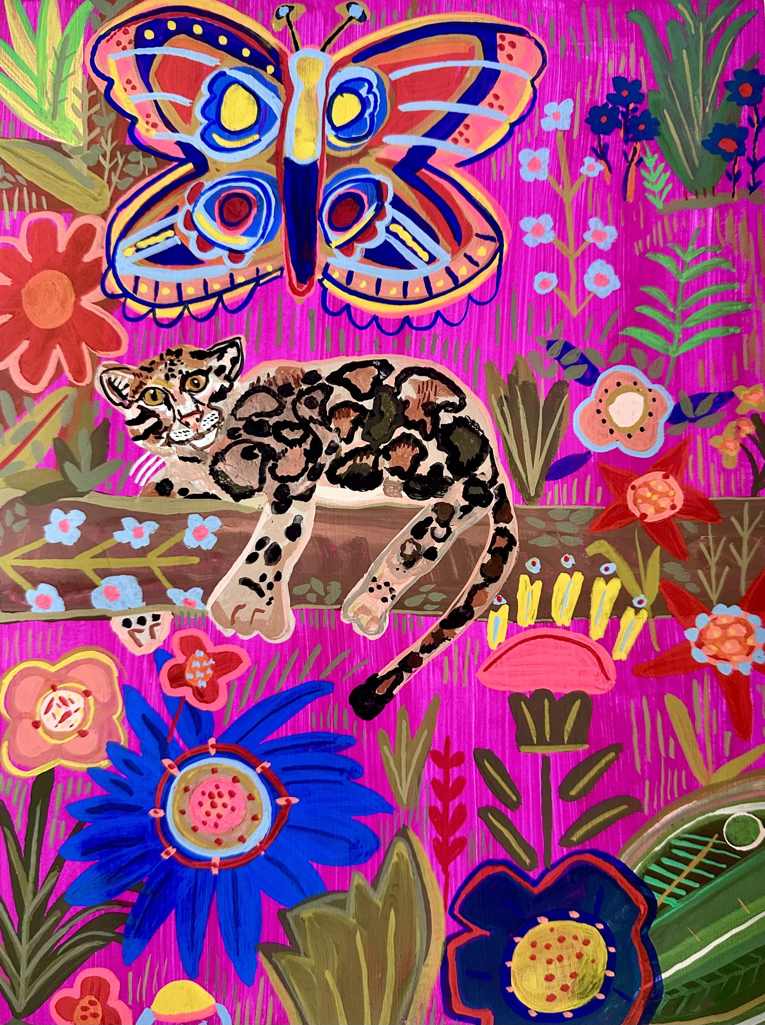 Floral Cats: Clouded Leopard 