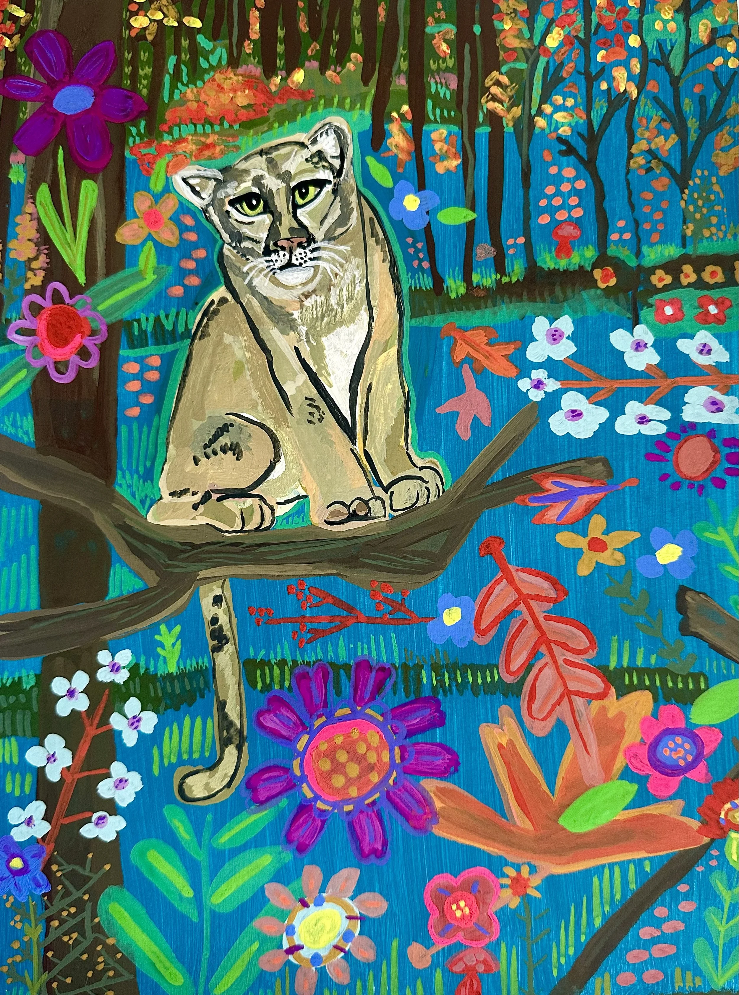 Floral Cats: Cougar