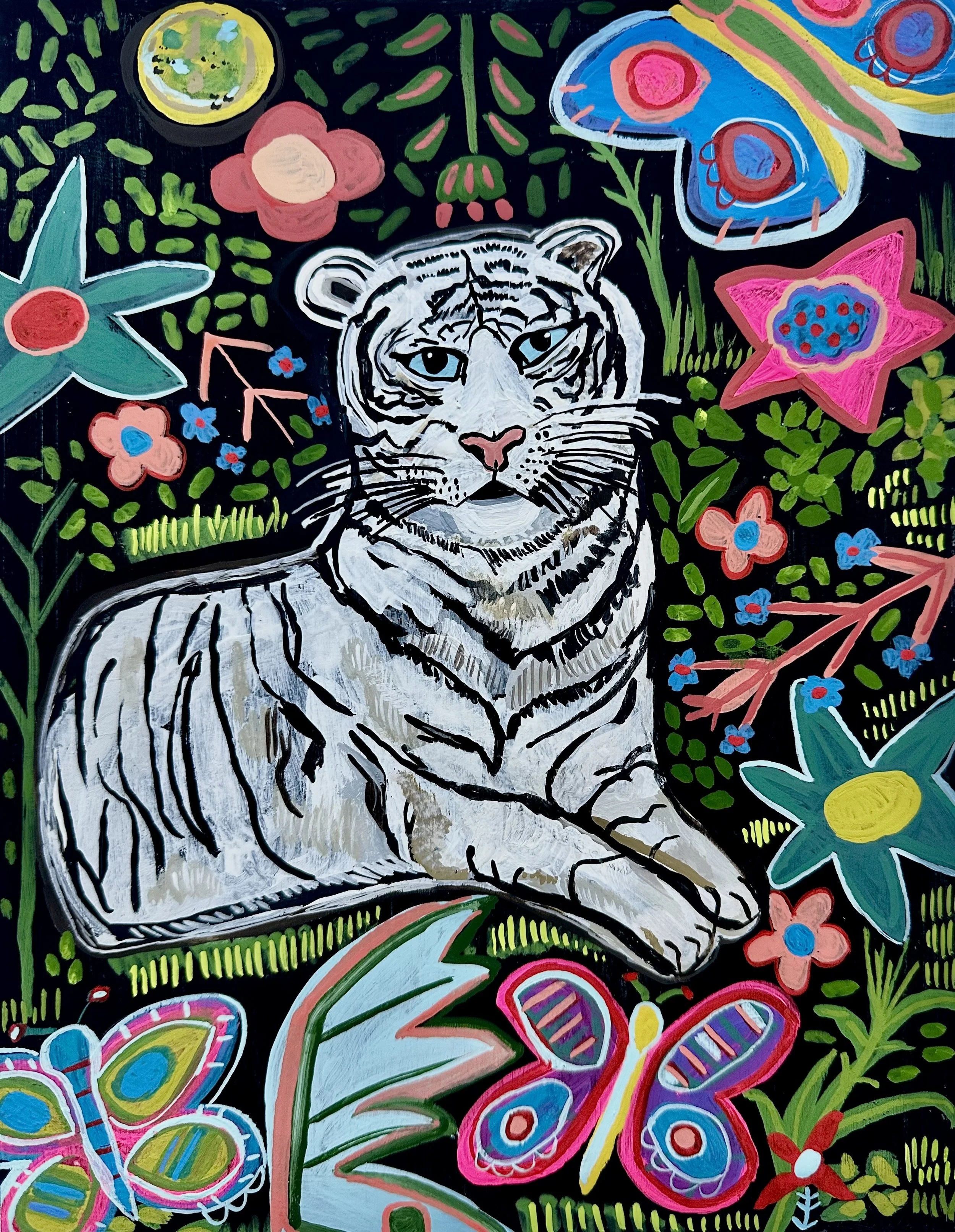 Floral Cats: White Tiger