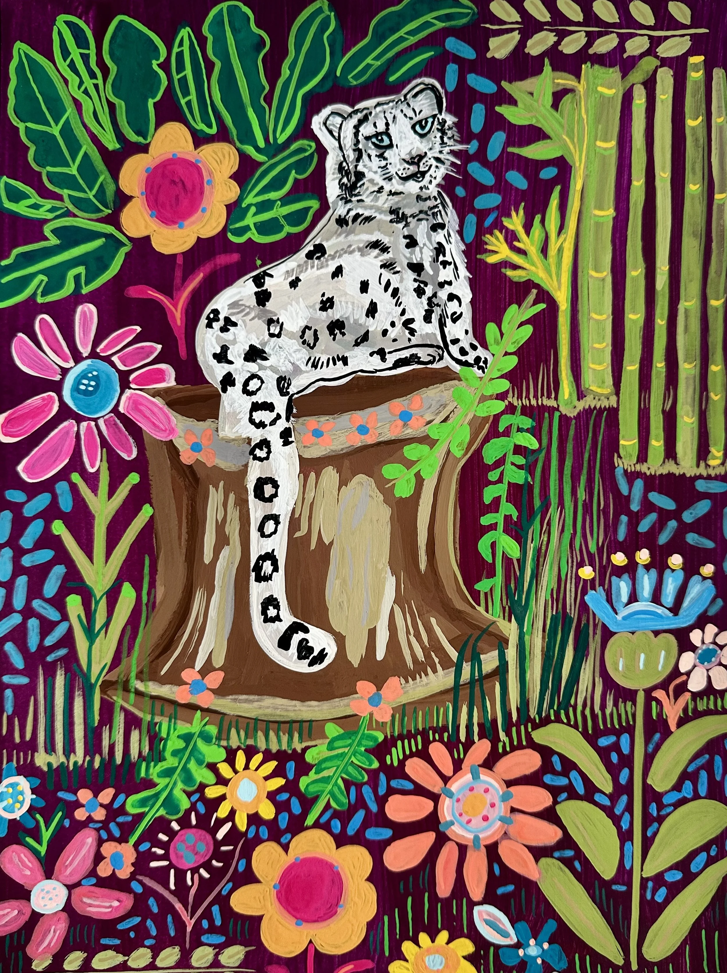 Floral Cats: Snow Leopard 