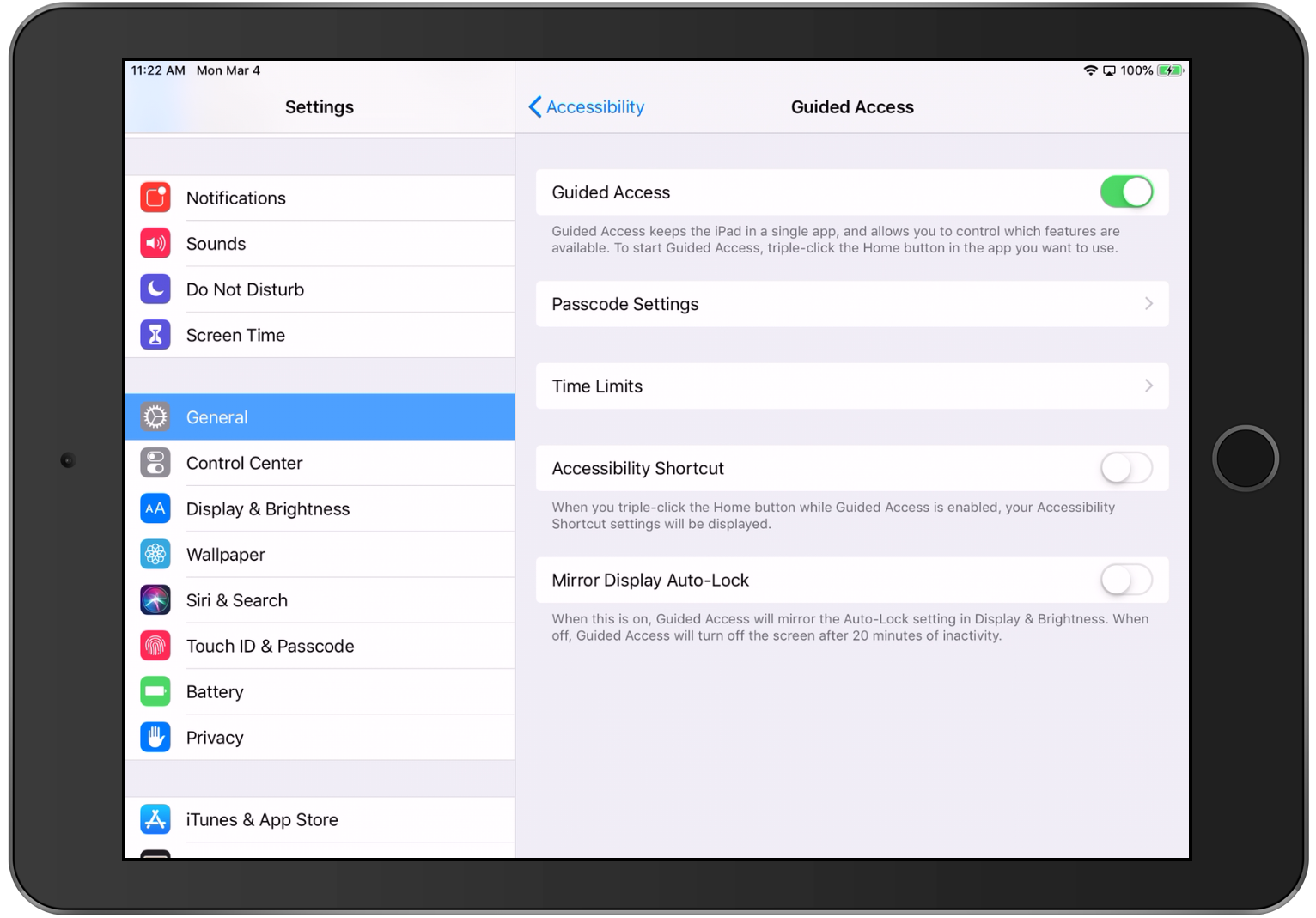 Setup guided access mode in Settings > General > Accessibility > Guided Access