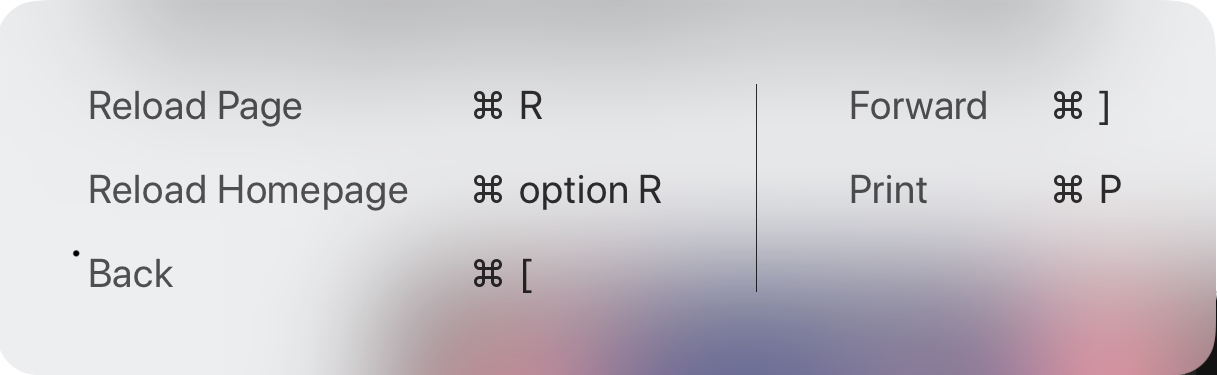 Keyboard Hint Window (hold Command key to display)
