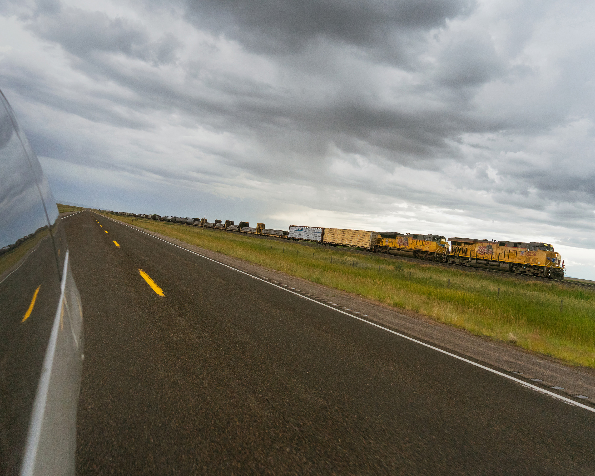 Chasing the Union Pacific Along US 30, Wyoming