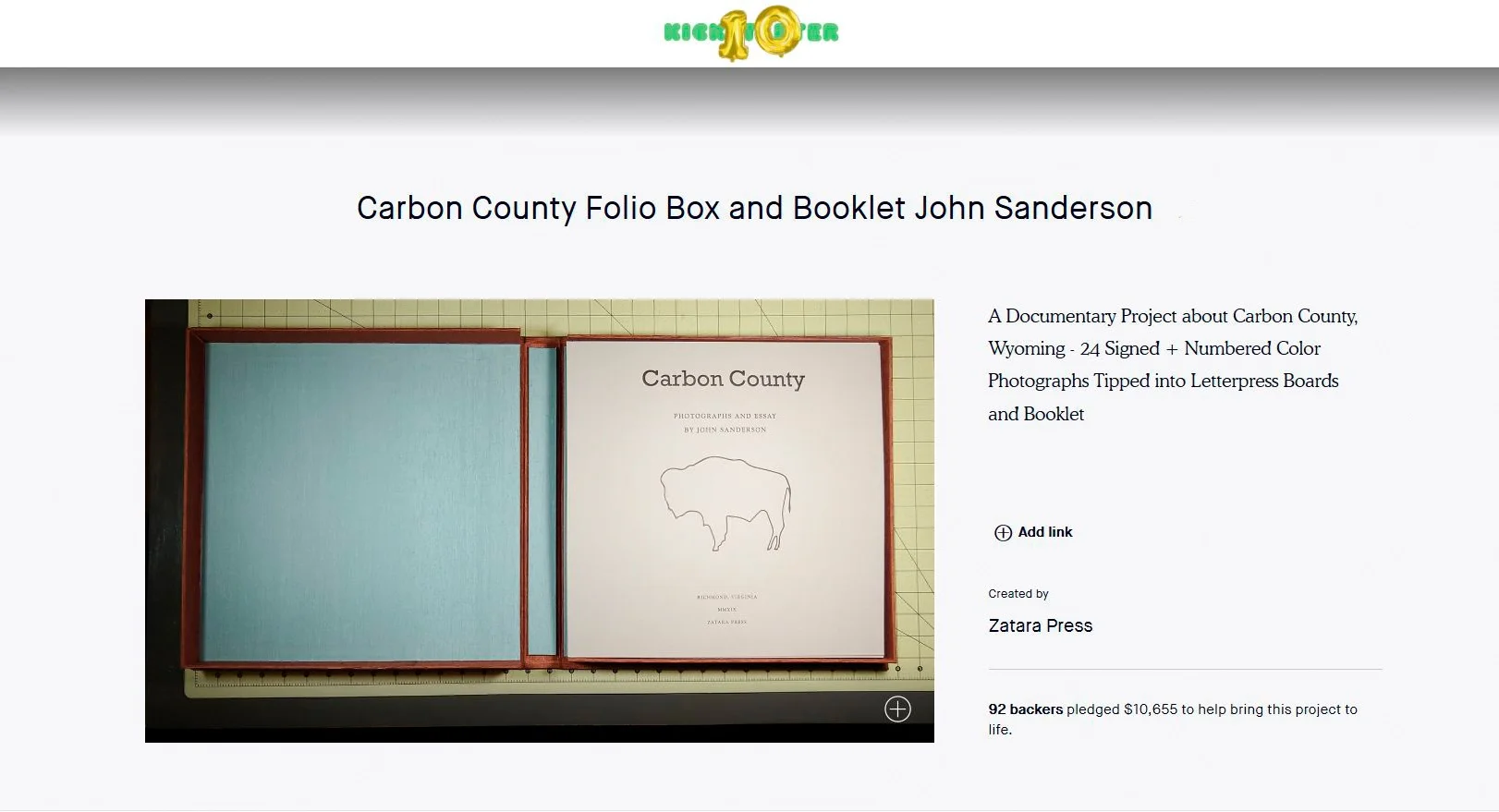 Carbon County Folio Box and Booklet by John Sanderson, Kickstarter