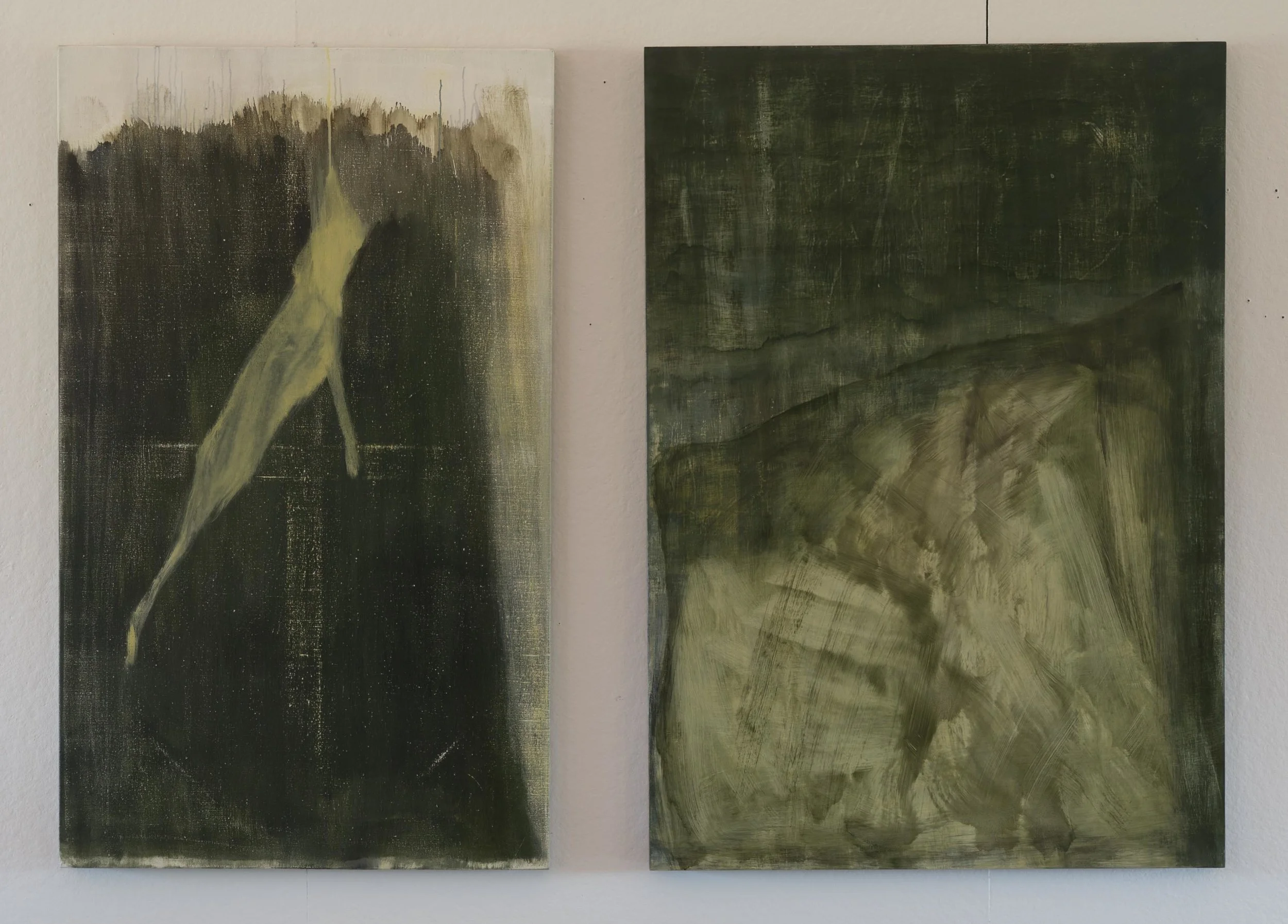 Vertical Green 2015 diptych 50 x 65in oil on linen + oil on wood panel photo: Sasha Schell