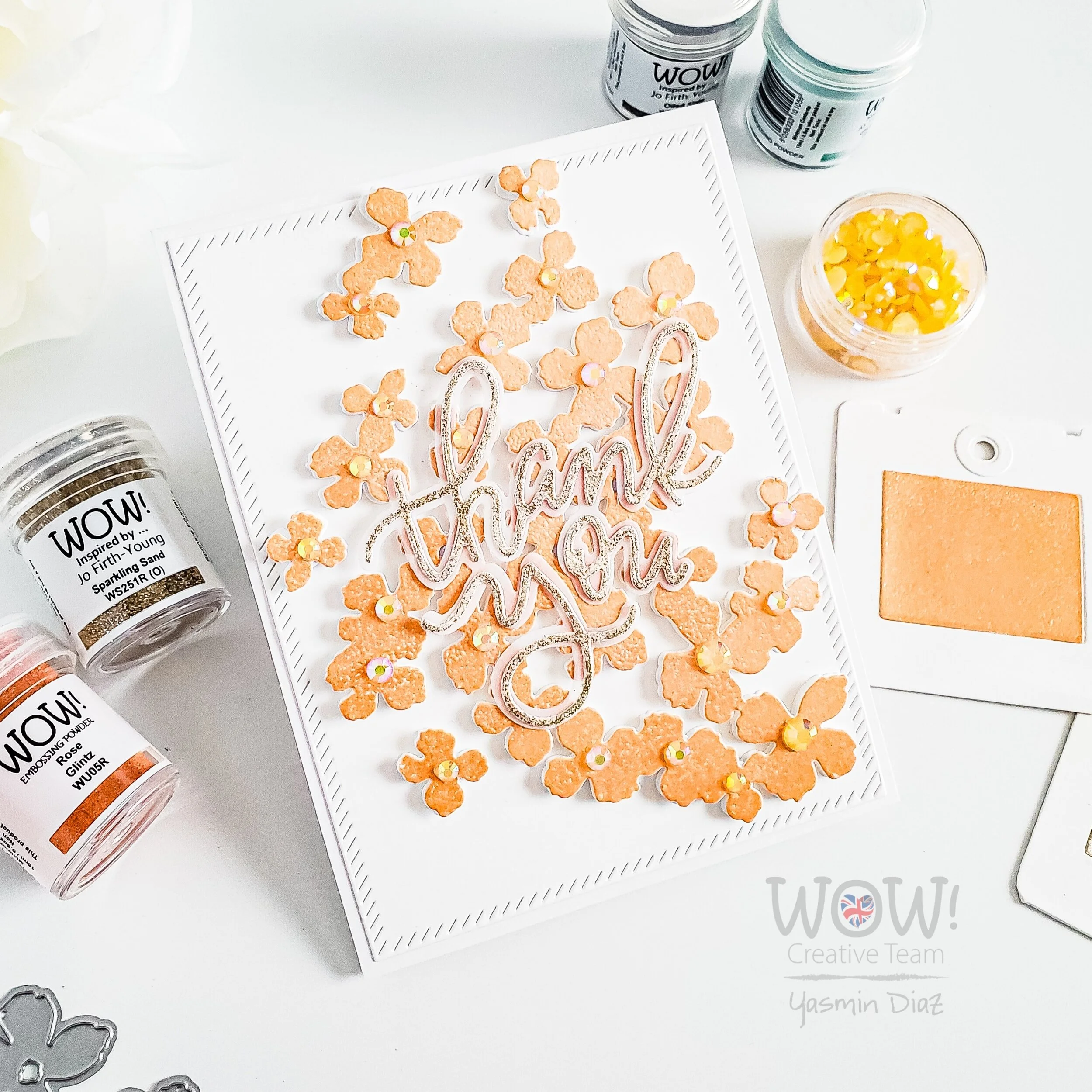 WOW! Glitter/Glintz Challenge, Thank you Card — CARDSANDCRAFTSBYYAZ