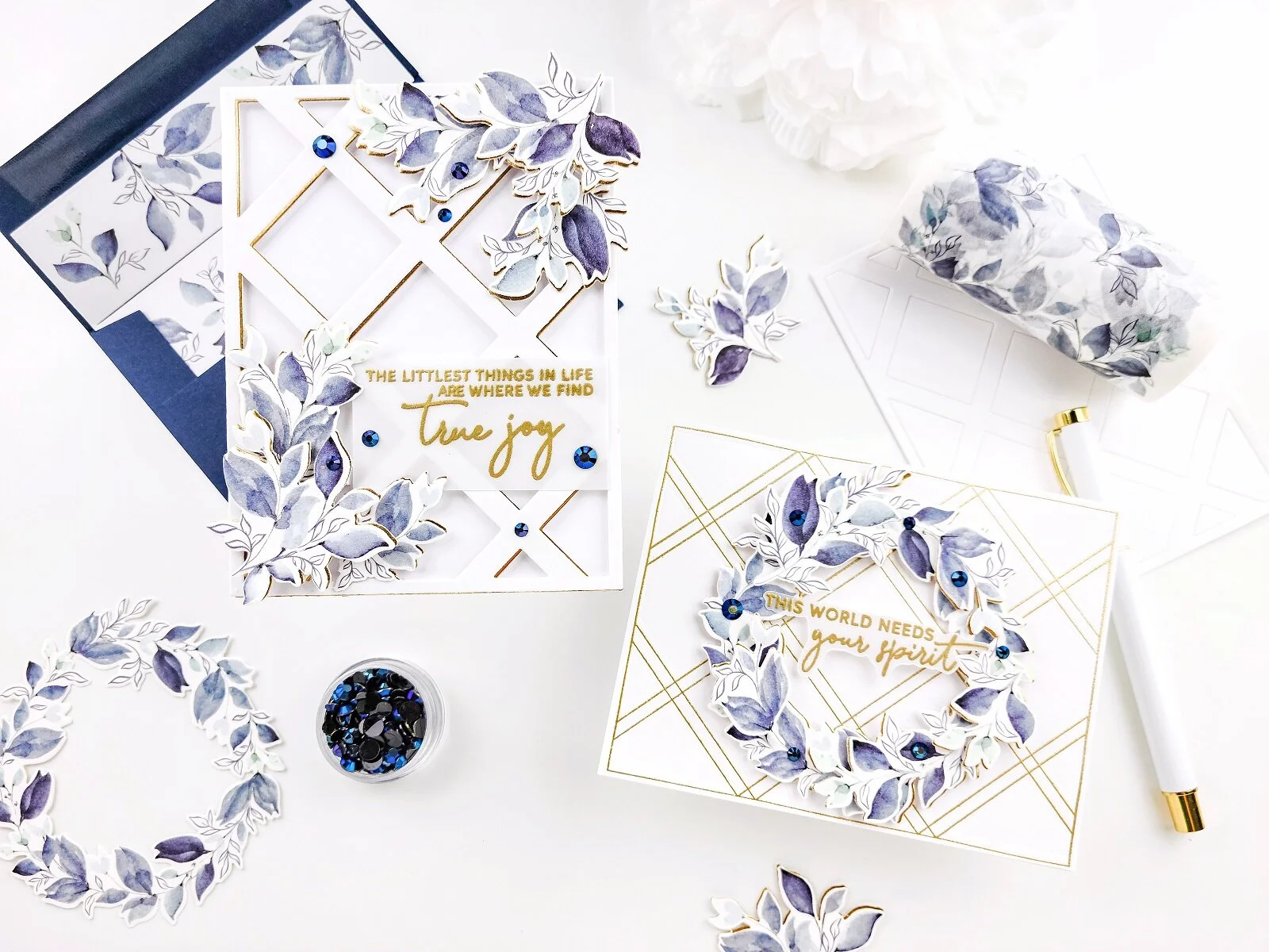 Indigo Vines Washi, Stamp &amp; Die┃Inspiration Cards
