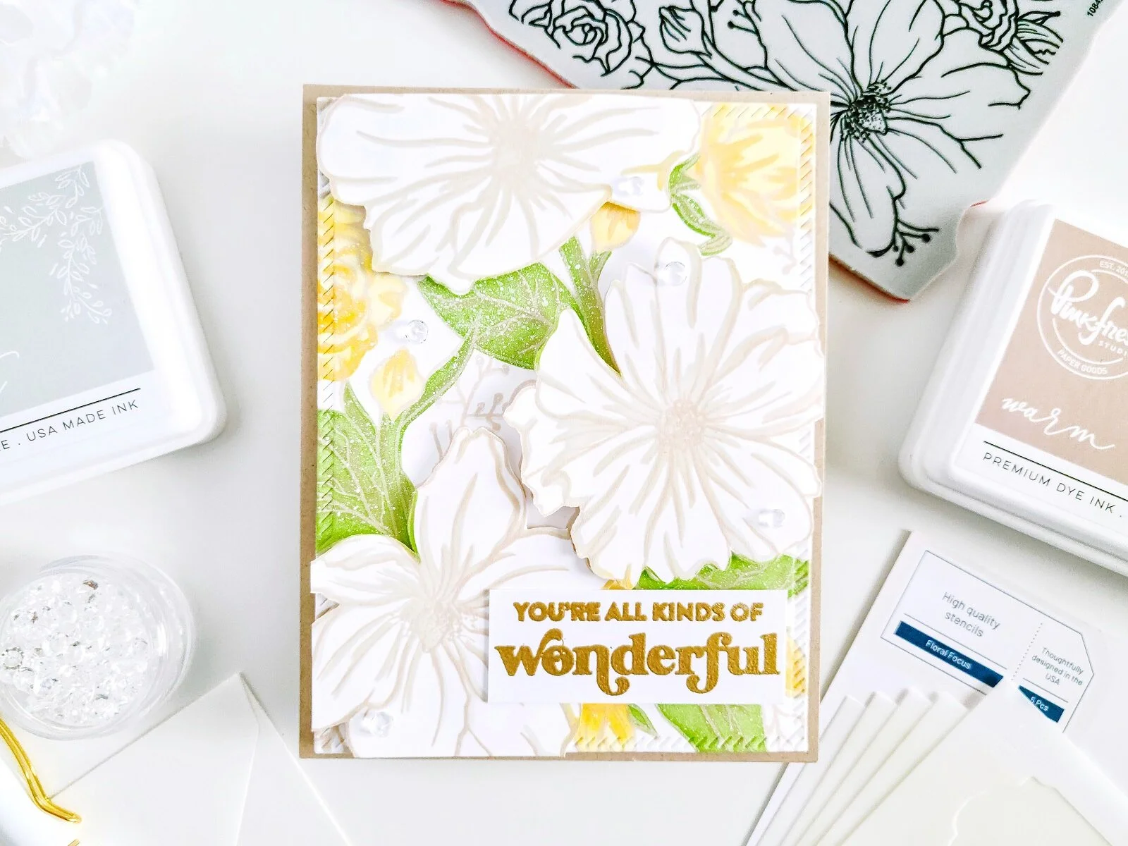 Floral Focus Cling Stamp &amp; Stencil Set┃Inspiration Card