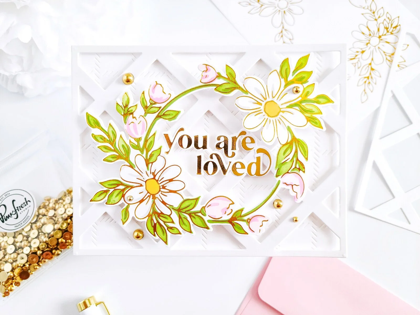 Daisy Wreath Hot Foil Plate, Stencil &amp; Die┃Inspiration Card
