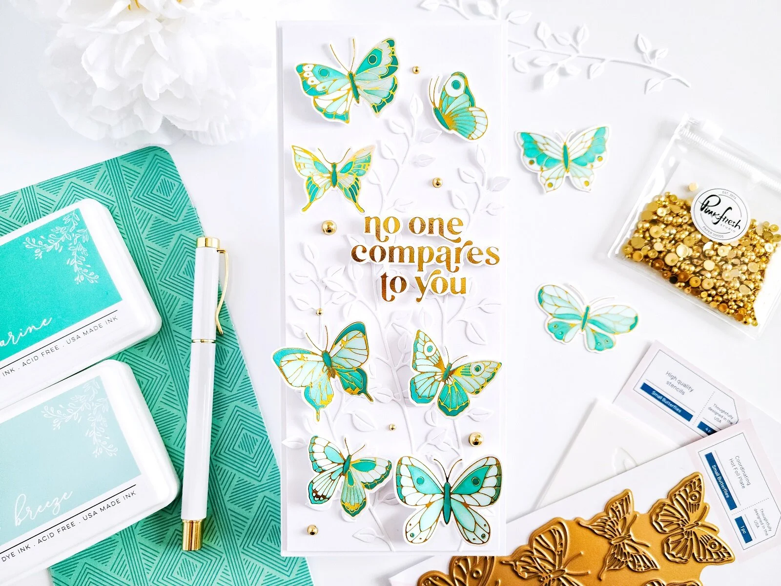 Small Butterflies Hot Foil Plate, Stencil &amp; Die┃Inspiration Card