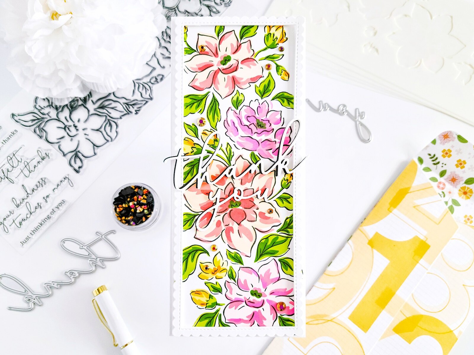 Heartfelt Thanks Stamp and Stencil┃Slimline Inspiration Card