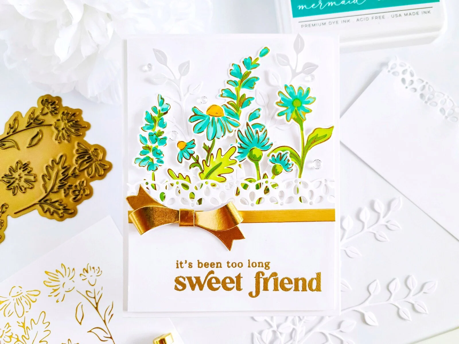 Sweet Friend Floral Hot Foil Plate, Stencil &amp; Die┃Inspiration Card