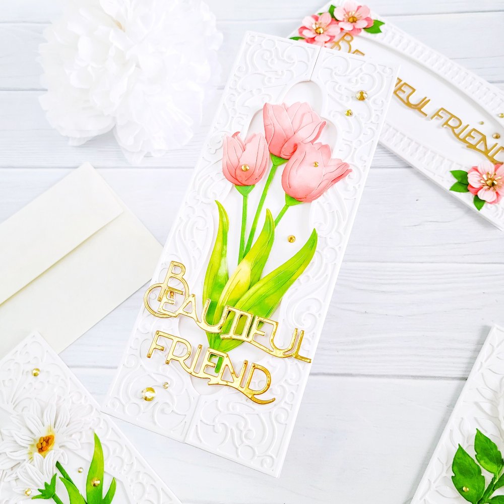 Spellbinders Layered Fleur Bouquet Slimlines Collection┃Inspiration Cards —  CARDSANDCRAFTSBYYAZ