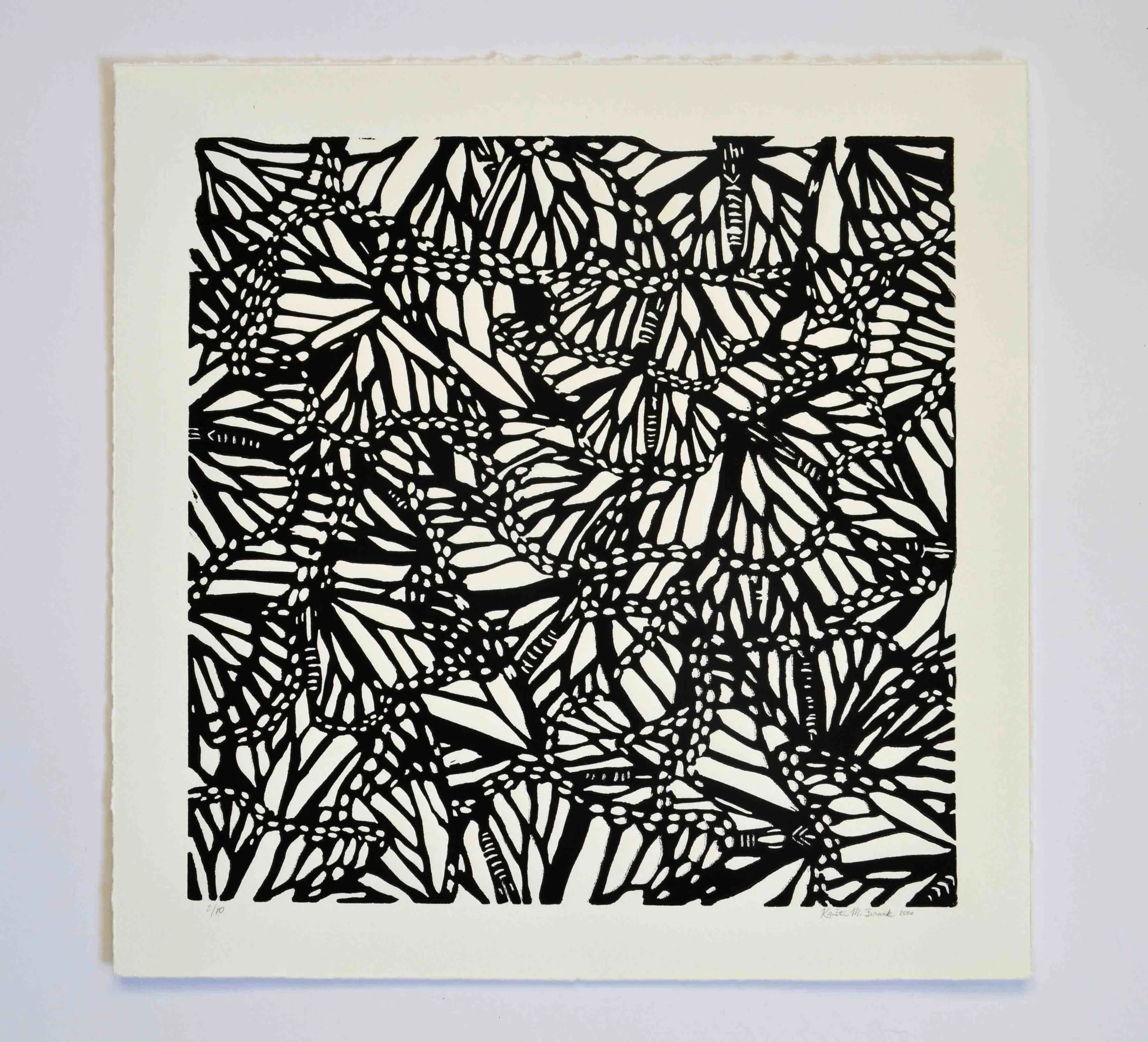 Relief print titled "Monarch Collage No.2" by Kristin Frank. This print features monarch butterfly wings.
