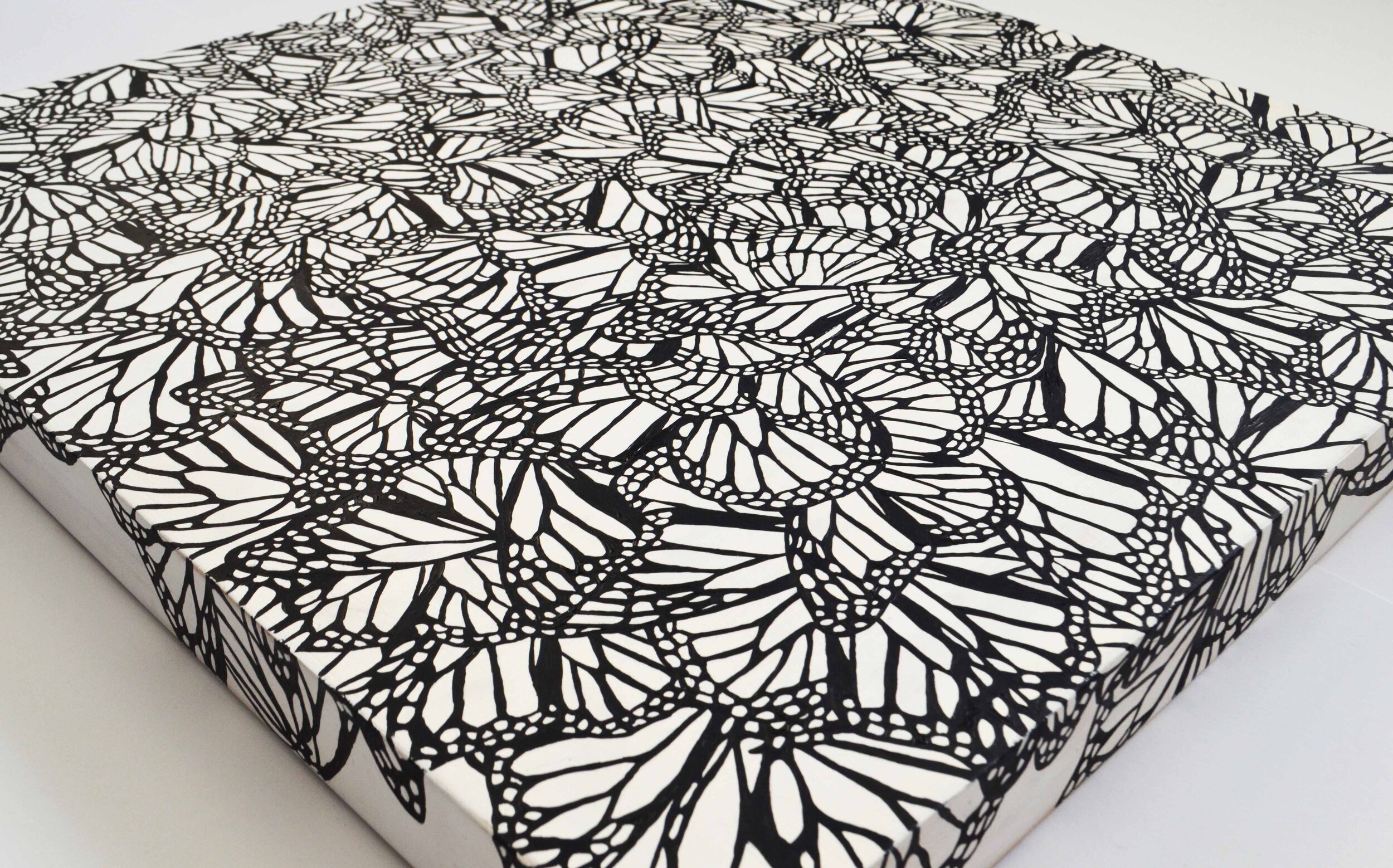 Shells detail image 1 Original Oil Painting by Kristin Frank. The painting features the outlines of monarch butterflies.
