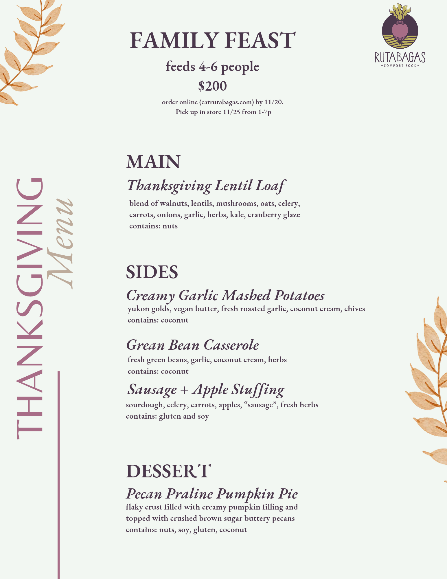 Thanksgiving Family Feast for 4-6 people