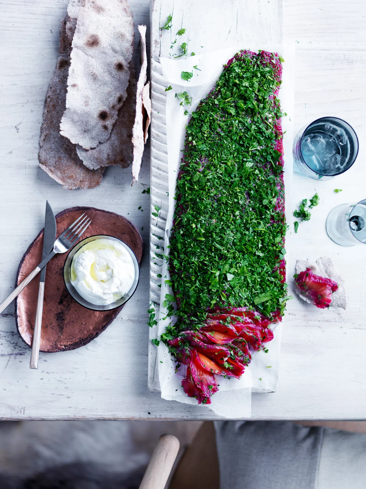 Beetroot gravalax with rye crisps and goat curdlighter.jpg