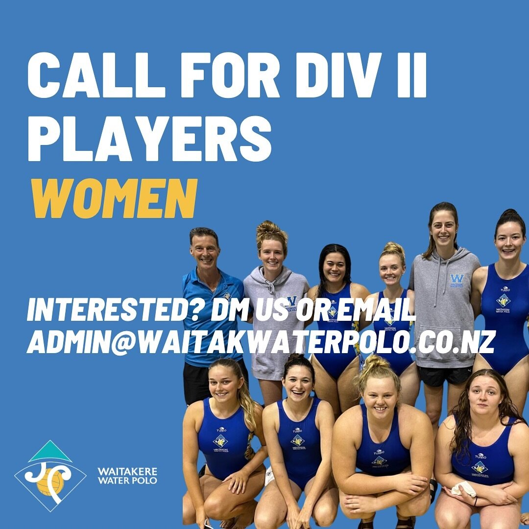 Interested in playing Division 2 NL in our women&rsquo;s team? 🤽🏻&zwj;♀️Get in touch - DM us or flick an email to admin@waitakwaterpolo.co.nz

Dates:
19-21 April 
17-19 May
28-30 June 

#gowaitak 🔵🟡