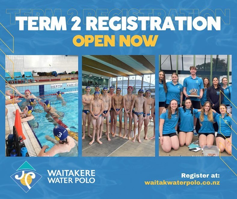 Registrations are now open for Term 2! You can register via our website! 

Training starts back on Monday 29th April! 

Flick an email to admin@waitakwaterpolo.co.nz if you have any questions ✨✨

#gowaitak 🔵🟡